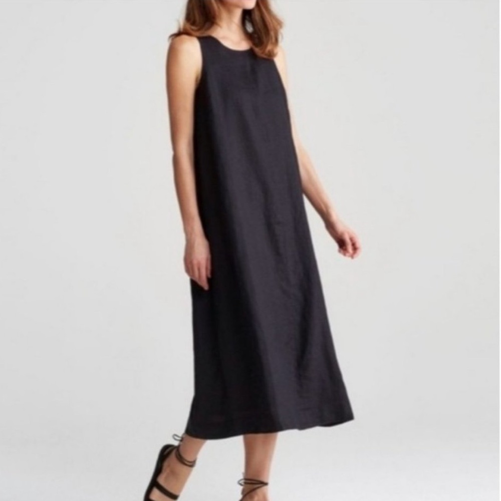Eileen Fisher Dark Brown Linen Blend Maxi Dress Size S